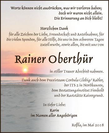 Traueranzeige von Rainer Oberthür von Super Sonntag SGH Mansf. Land
