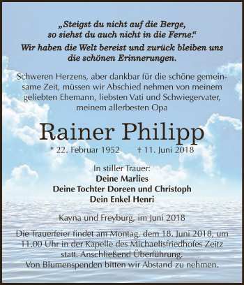 Traueranzeige von Rainer Philipp von Super Sonntag Zeitz