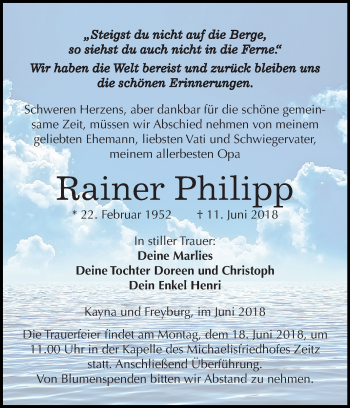 Traueranzeige von Rainer Philipp von Mitteldeutsche Zeitung Zeitz