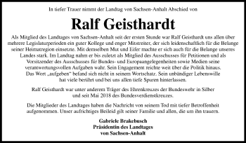Traueranzeige von Ralf Geisthardt von Mitteldeutsche Zeitung