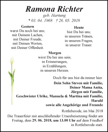 Traueranzeige von Ramona Richter von Mitteldeutsche Zeitung