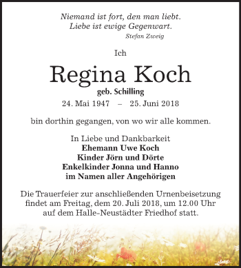 Traueranzeige von Regina Koch von Mitteldeutsche Zeitung Halle/Saalkreis