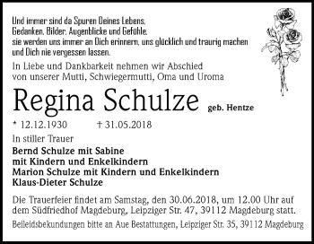 Traueranzeige von Regina Schulze von Mitteldeutsche Zeitung Halle/Saalkreis