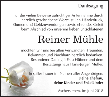 Traueranzeige von Reiner Mühle von Mitteldeutsche Zeitung Aschersleben