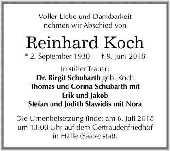 Traueranzeige von Reinhard Koch von Mitteldeutsche Zeitung Halle/Saalkreis