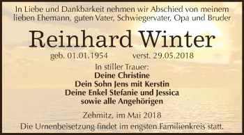 Traueranzeige von Reinhard Winter von WVG - Wochenspiegel Dessau / Köthen