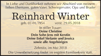 Traueranzeige von Reinhard Winter von Mitteldeutsche Zeitung Köthen