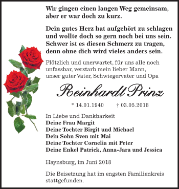 Traueranzeige von Reinhardt Prinz von Mitteldeutsche Zeitung Zeitz