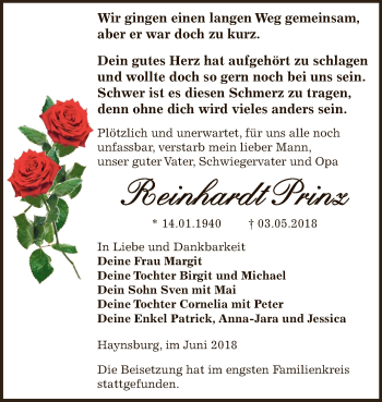 Traueranzeige von Reinhardt Prinz von Super Sonntag Zeitz