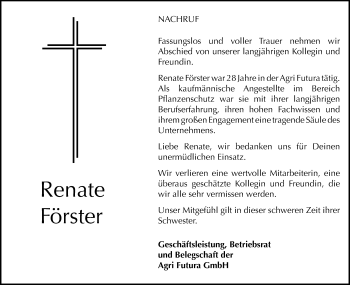 Traueranzeige von Renate Förster von Mitteldeutsche Zeitung Merseburg/Querfurt