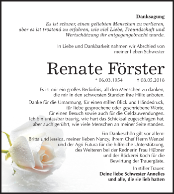 Traueranzeige von Renate Förster von Mitteldeutsche Zeitung Merseburg/Querfurt