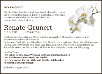 Traueranzeige von Renate Grunert von WVG - Wochenspiegel NMB / WSF / ZTZ