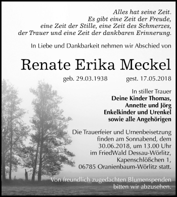 Traueranzeige von Renate Erika Meckel von Mitteldeutsche Zeitung