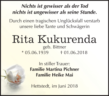 Traueranzeige von Rita Kukurenda von Mitteldeutsche Zeitung