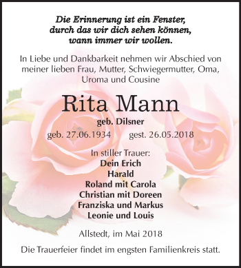 Traueranzeige von Rita Mann von Mitteldeutsche Zeitung