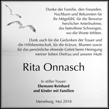 Traueranzeige von Rita Onnasch von Mitteldeutsche Zeitung Merseburg/Querfurt