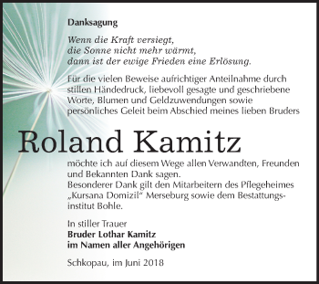Traueranzeige von Roland Kamitz von Mitteldeutsche Zeitung