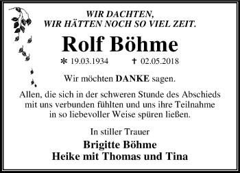 Traueranzeige von Rolf Böhme von Mitteldeutsche Zeitung Dessau-Roßlau