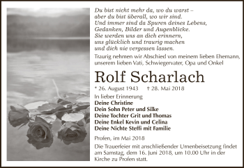 Traueranzeige von Rolf Scharlach von Super Sonntag Zeitz