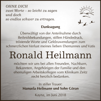 Traueranzeige von Ronald Heilmann von Super Sonntag Zeitz