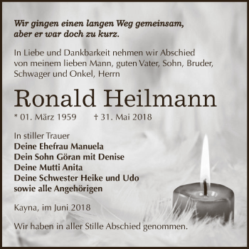 Traueranzeige von Ronald Heilmann von Super Sonntag Zeitz