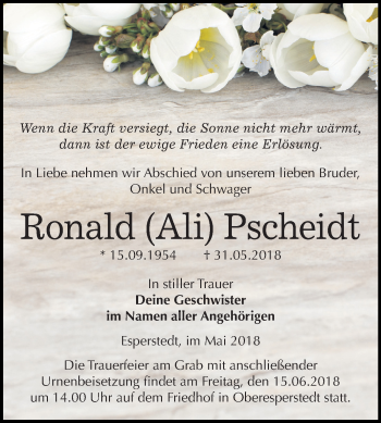 Traueranzeige von Ronald Pscheidt von Mitteldeutsche Zeitung