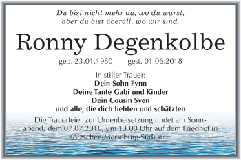 Traueranzeige von Ronny Degenkolbe von Mitteldeutsche Zeitung