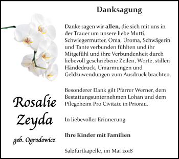 Traueranzeige von Rosalie Zeyda von Mitteldeutsche Zeitung Bitterfeld