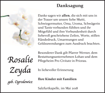 Traueranzeige von Rosalie Zeyda von WVG - Wochenspiegel Bitterfeld