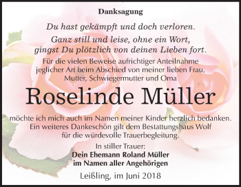 Traueranzeige von Roselinde Müller von Mitteldeutsche Zeitung