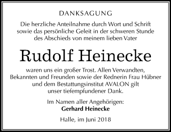 Traueranzeige von Rudolf Heinecke von Mitteldeutsche Zeitung Halle/Saalkreis