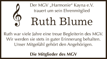 Traueranzeige von Ruth Blume von Super Sonntag Zeitz