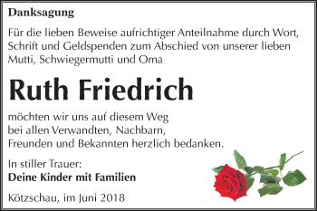 Traueranzeige von Ruth Friedrich von Mitteldeutsche Zeitung Merseburg/Querfurt