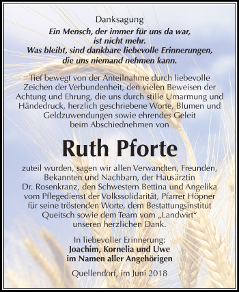 Traueranzeige von Ruth Pforte von Mitteldeutsche Zeitung