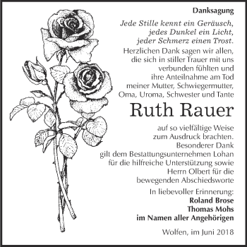 Traueranzeige von Ruth Rauer von WVG - Wochenspiegel Bitterfeld