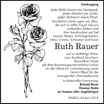 Traueranzeige von Ruth Rauer von Mitteldeutsche Zeitung Bitterfeld