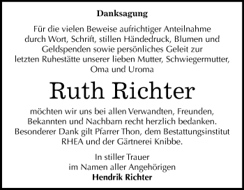 Traueranzeige von Ruth Richter von Mitteldeutsche Zeitung Halle/Saalkreis
