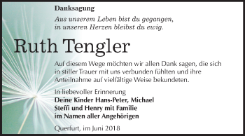 Traueranzeige von Ruth Tengler von Mitteldeutsche Zeitung Merseburg/Querfurt