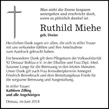 Traueranzeige von Ruthild Miehe von Mitteldeutsche Zeitung