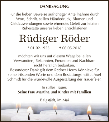 Traueranzeige von Rüdiger Röder von WVG - Wochenspiegel NMB / WSF / ZTZ