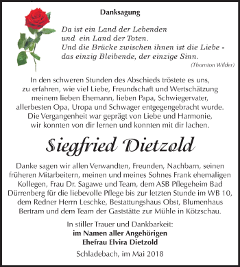 Traueranzeige von Siegfried Dietzold von Mitteldeutsche Zeitung Merseburg/Querfurt