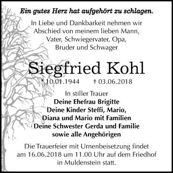Traueranzeige von Siegfried Kohl von Mitteldeutsche Zeitung Bitterfeld