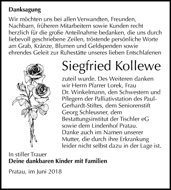 Traueranzeige von Siegfried Kollewe von Mitteldeutsche Zeitung