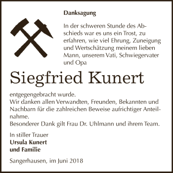 Traueranzeige von Siegfried Kunert von Super Sonntag SGH Mansf. Land