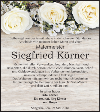 Traueranzeige von Siegfried Körner von Mitteldeutsche Zeitung