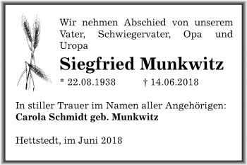 Traueranzeige von Siegfried Munkwitz von Mitteldeutsche Zeitung