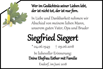 Traueranzeige von Siegfried Siegert von Mitteldeutsche Zeitung Quedlinburg