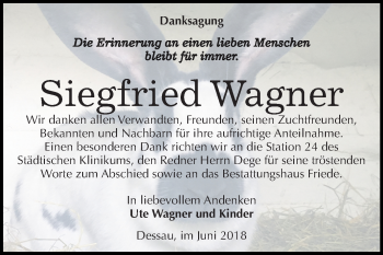 Traueranzeige von Siegfried Wagner von Mitteldeutsche Zeitung Dessau-Roßlau