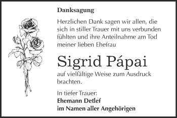 Traueranzeige von Sigrid Pápai von WVG - Wochenspiegel Bitterfeld