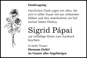 Traueranzeige von Sigrid Pápai von Mitteldeutsche Zeitung Bitterfeld